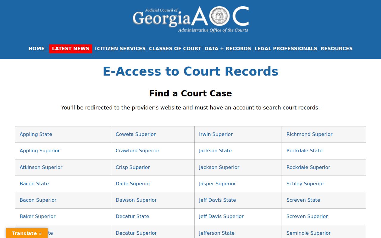 Washington County criminal court cases Georgia e-Access routing