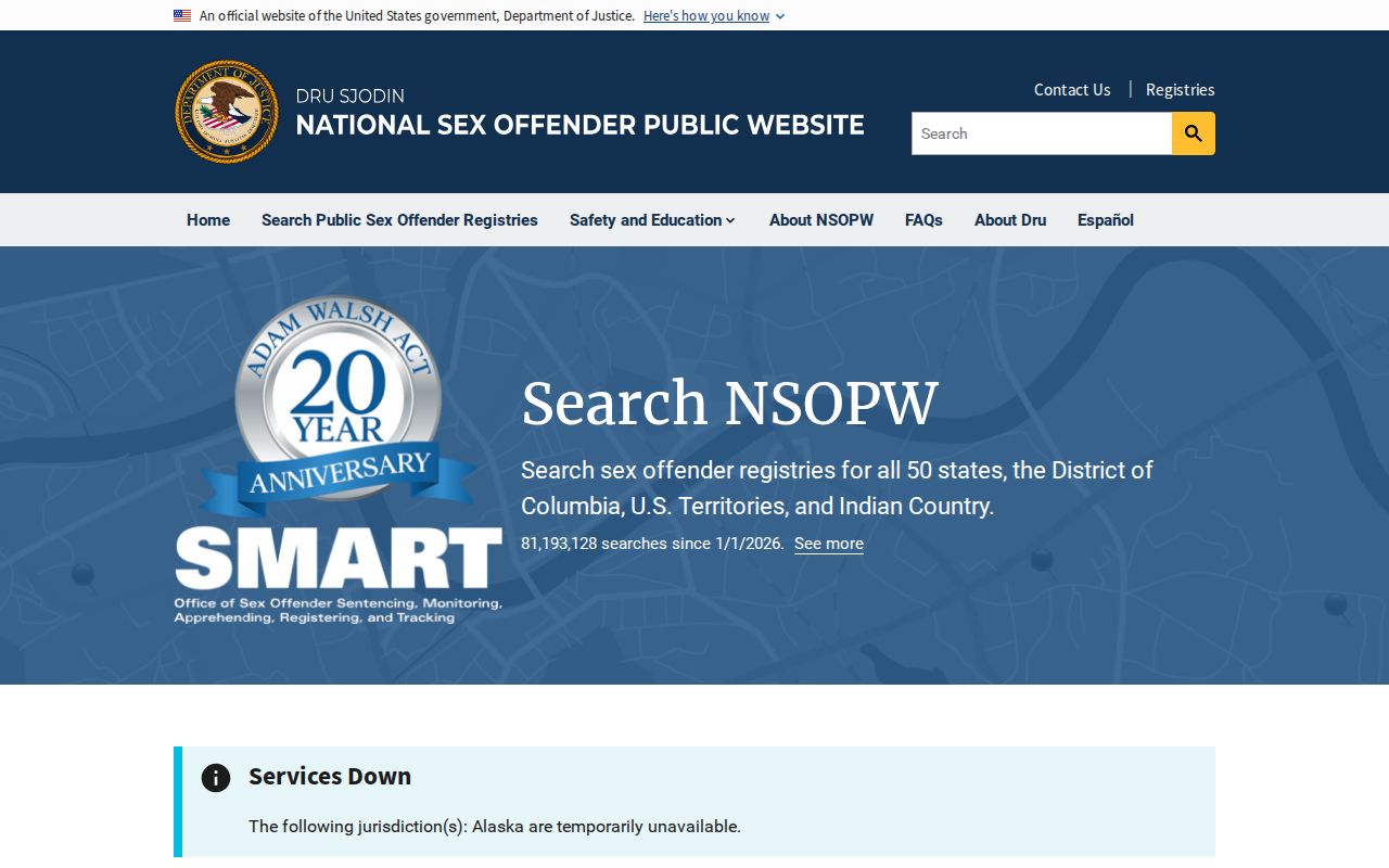 Washington County sex offender search national registry interface
