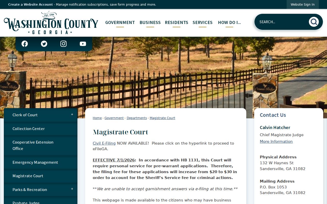 Washington County Magistrate Court warrant and first appearance information