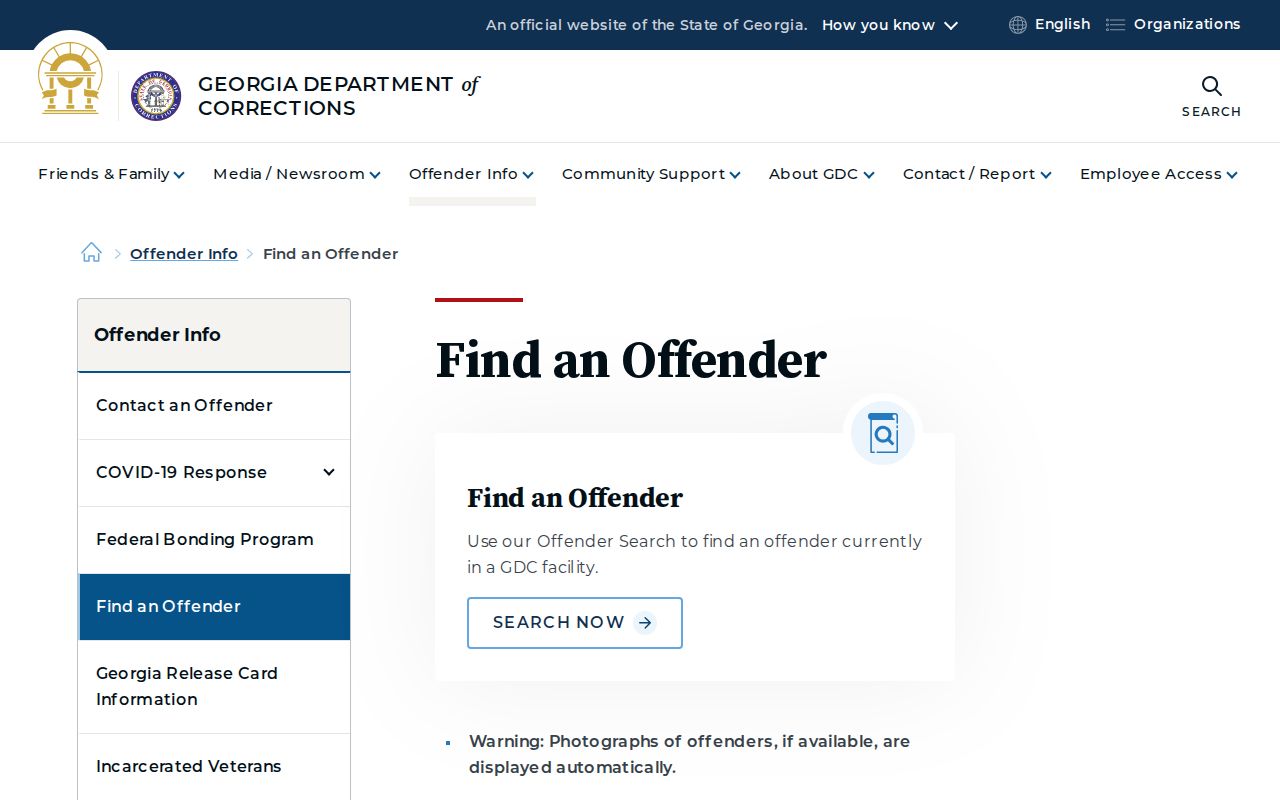 Georgia Department of Corrections Find an Offender search entrance